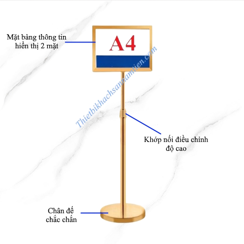Bảng Thông Tin, Thông Báo, Chỉ Dẫn 2 Mặt Điều Chỉnh Độ Cao A4 Mạ Vàng NT0107062