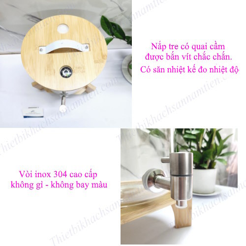 Bình Đựng Nước Ép Trái Cây Thủy Tinh Đế Tre 5L