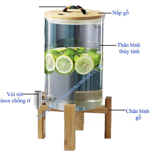 Bình Nước Trái Cây Thủy Tinh Chân Gỗ 8L NT0312055