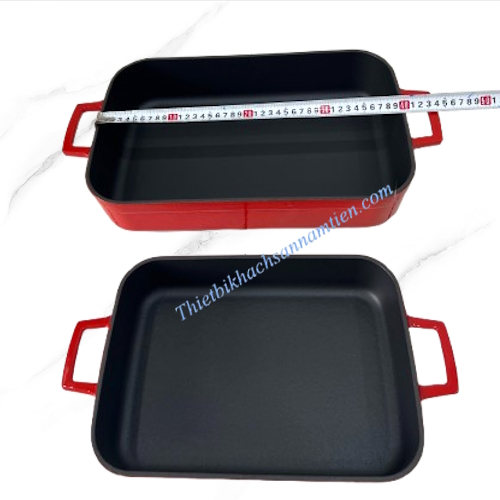 Chảo Gang Chữ Nhật Tráng Men Đỏ Lớn [40*26cm] NT710033