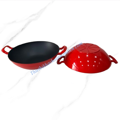 Chảo Gang Tròn Tráng Men Đỏ Size 32cm NT0710030