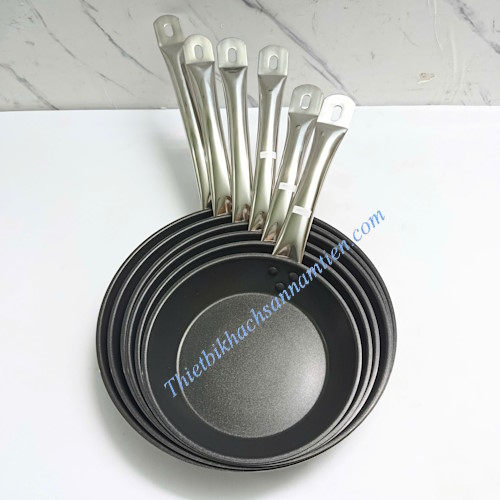 Chảo Inox Phủ Chống Dính  Đáy Cao Cấp Nhiều Size Cán Dài