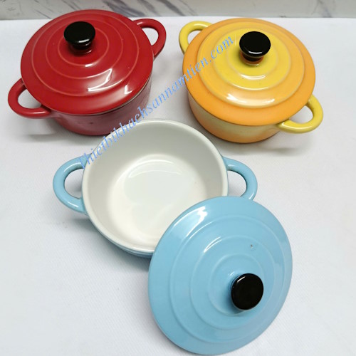 Chén Sứ Tròn Có Nắp Đựng Gia Vị, Trưng Bày Sốt Tiệc Buffet