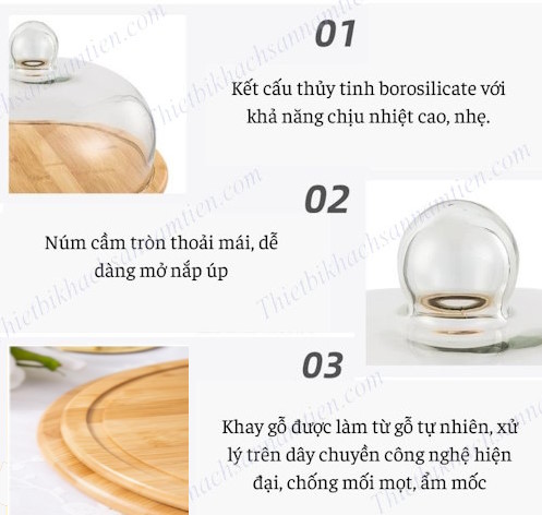 Chụp Thủy Tinh Đế Gỗ Size 24cm