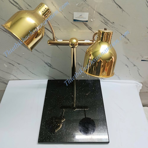 Đèn Hâm Nóng Thức Ăn 2 Bóng Mạ Vàng Đế Đá Đen Chữ Nhật