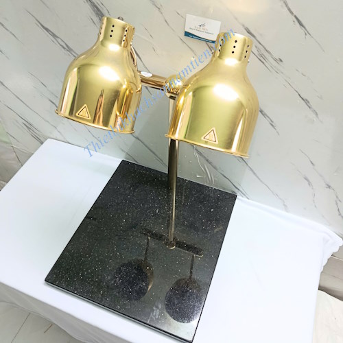 Đèn Hâm Nóng Thức Ăn 2 Bóng Mạ Vàng Đế Đá Đen Chữ Nhật