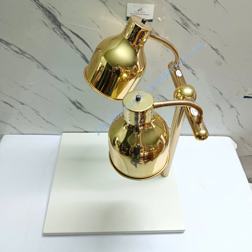 Đèn Hâm Nóng Thức Ăn Mạ Vàng 2 Bóng Đế Đá Trắng Chữ Nhật