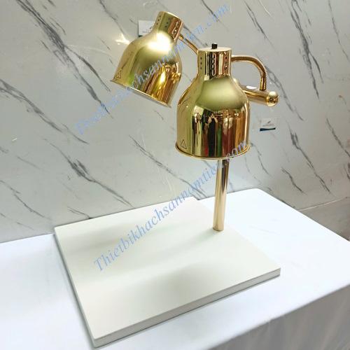 Đèn Hâm Nóng Thức Ăn Mạ Vàng 2 Bóng Đế Đá Trắng Chữ Nhật