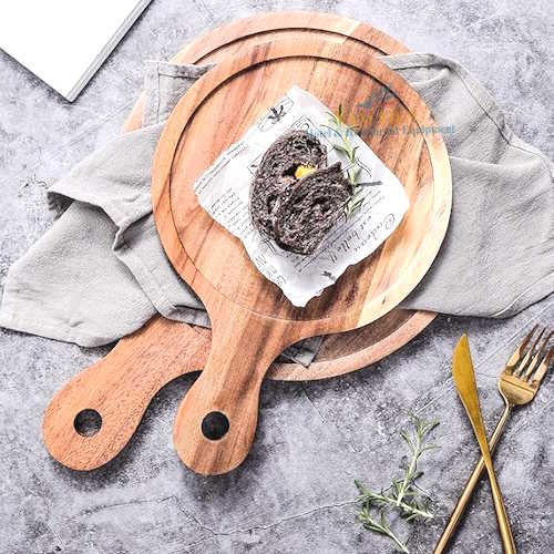 Đĩa Đá Phiến Đen Tròn Kèm Đế Gỗ Tròn Có Tay Cầm Ø35Cm NT0309146