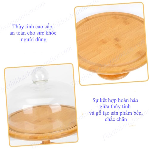 Giá Đỡ Bánh Kem Đế Gỗ Nắp Chụp Thủy Tinh Cỡ Lớn NT0310016