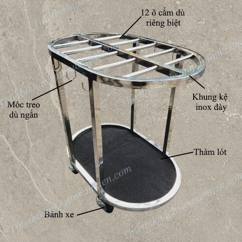 Kệ Để Ô Dù, Giá Treo Dù Inox 12 Ô Có Bánh Xe NT0109029