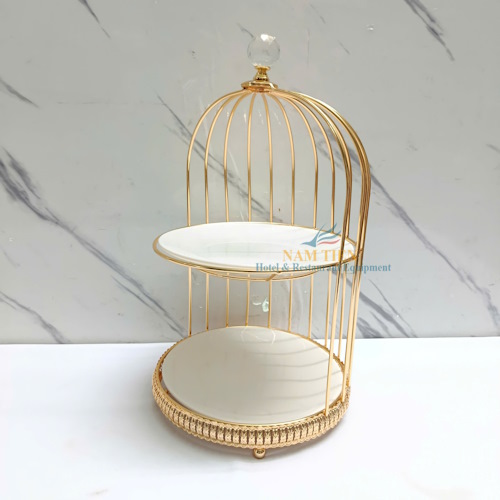 Kệ Lồng Chim 2 Tầng Đầu Pha Lê Trưng Bày Thức Ăn