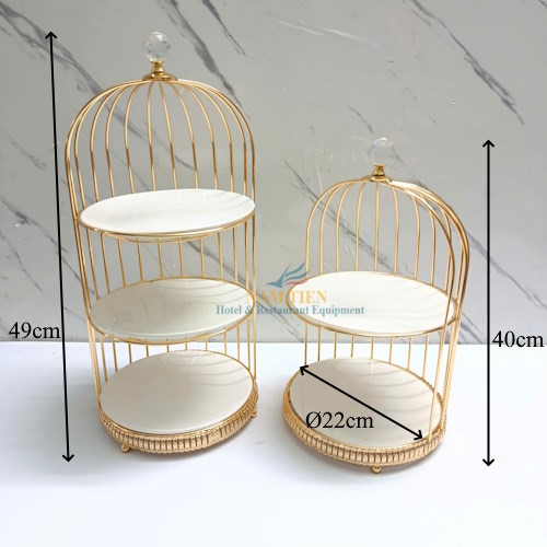 Kệ Lồng Chim 2 Tầng Đầu Pha Lê Trưng Bày Thức Ăn