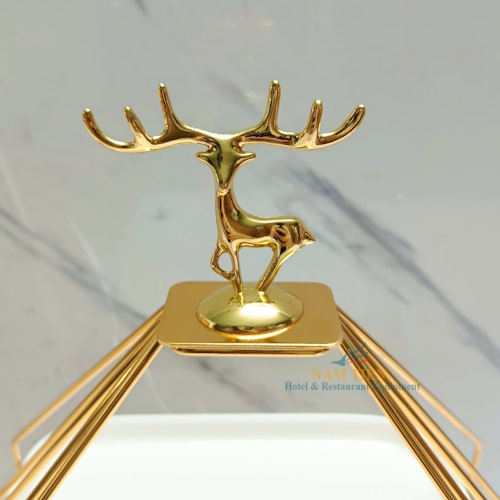 Khay Bánh Đầu Hươu 2 Tầng Inox Vàng Dĩa Sứ NT0309142