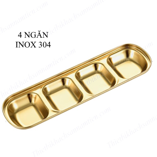 Khay, Dĩa, Chén Inox Đựng Gia Vị Chấm Hàn Quốc 1,2,3,4 Ngăn Vàng