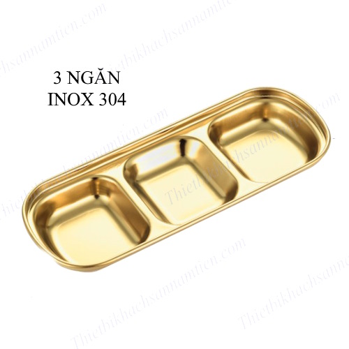 Khay, Dĩa, Chén Inox Đựng Gia Vị Chấm Hàn Quốc 1,2,3,4 Ngăn Vàng