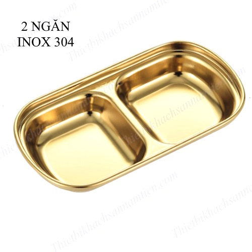 Khay, Dĩa, Chén Inox Đựng Gia Vị Chấm Hàn Quốc 1,2,3,4 Ngăn Vàng