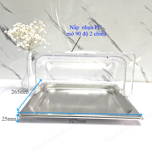 Khay Inox Trưng Bày Thức Ăn Tiệc Buffet Nắp PC Sâu 25mm NT0310017