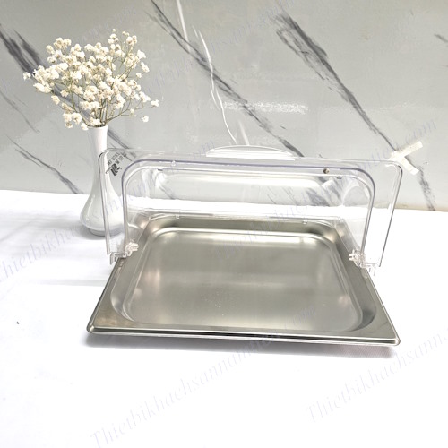 Khay Inox Trưng Bày Thức Ăn Tiệc Buffet Nắp PC Sâu 25mm NT0310017