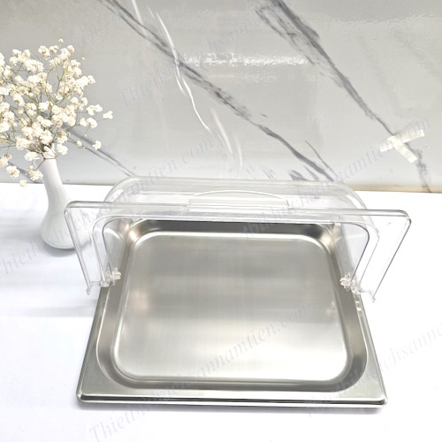 Khay Inox Trưng Bày Thức Ăn Tiệc Buffet Nắp PC Sâu 25mm NT0310017