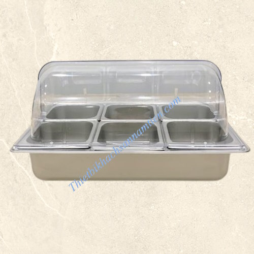 Khay Trưng Bày Thức Ăn 6 Ngăn Nắp PC [6 Ngăn 1/6*100]