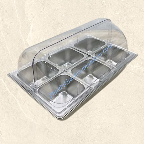 Khay Trưng Bày Thức Ăn 6 Ngăn Nắp PC [6 Ngăn 1/6*100]
