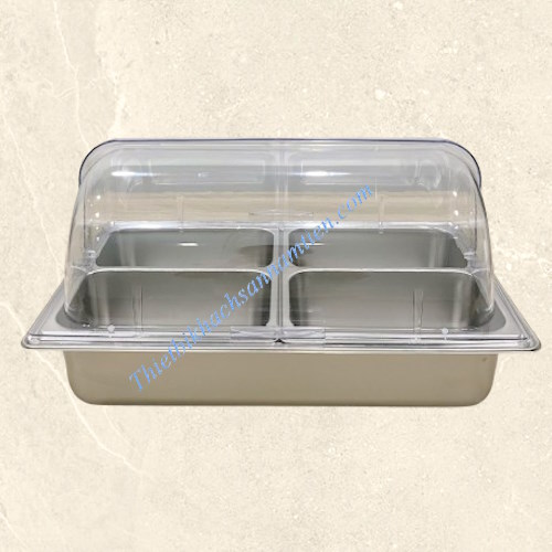 Khay Trưng Bày Thức Ăn Buffet 4 Ngăn Nắp PC [4 Khay GN 1/4 *100]