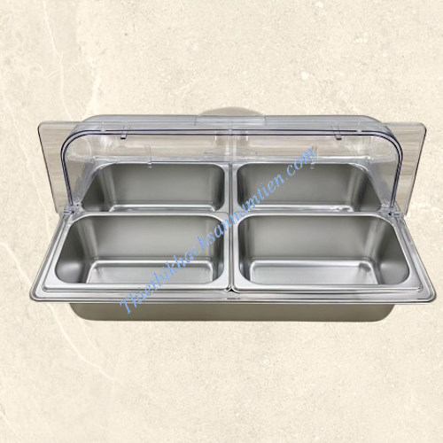 Khay Trưng Bày Thức Ăn Buffet 4 Ngăn Nắp PC [4 Khay GN 1/4 *100]