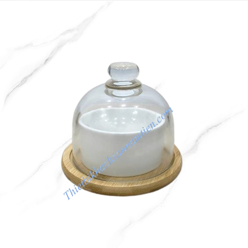 Nắp Chụp Thủy Tinh Đế Gỗ Size 12Cm Trưng Bày Thức Ăn NT0310048