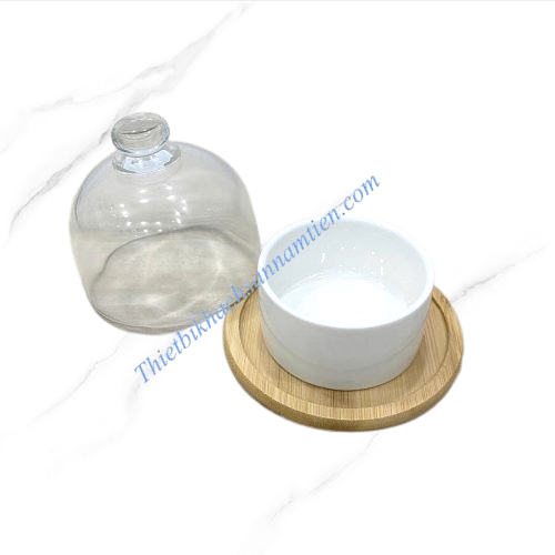 Nắp Chụp Thủy Tinh Đế Gỗ Size 12Cm Trưng Bày Thức Ăn NT0310048