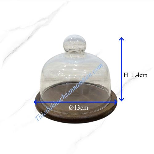 Nắp Chụp Thủy Tinh Đế Gỗ Size 13Cm Trưng Bày Thức Ăn NT0310047
