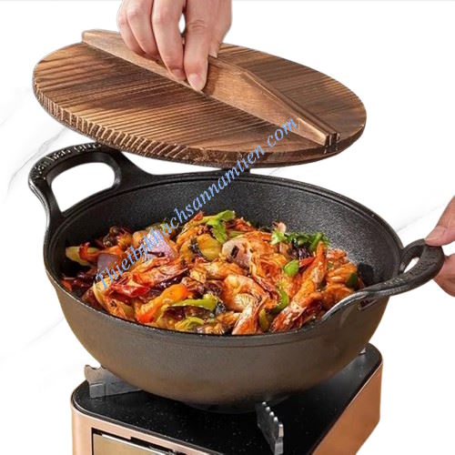 Nồi Gang 2 Quai Nắp Gỗ Size 25CM