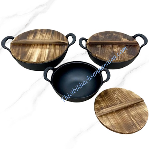 Nồi Gang 2 Quai Nắp Gỗ Lớn Size 27CM