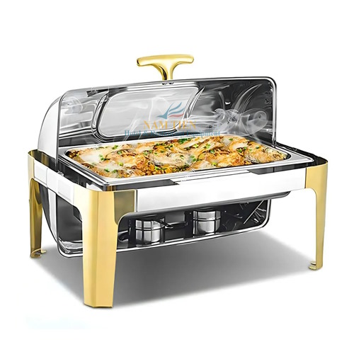 Nồi Hâm Buffet Chữ Nhật Chân Vàng Nắp Kính 1 Ngăn NT0301132-1