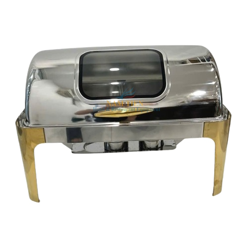 Nồi Hâm Thức Ăn Buffet Chữ Nhật Chân Vàng Nắp Kính 2 Ngăn NT0301132-2