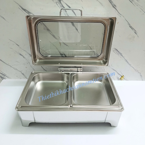 Nồi Hâm Buffet Điện Chữ Nhật 2 Ngăn Nắp Kính NT0301152