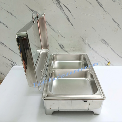 Nồi Hâm Buffet Điện Chữ Nhật 2 Ngăn Nắp Kính NT0301152