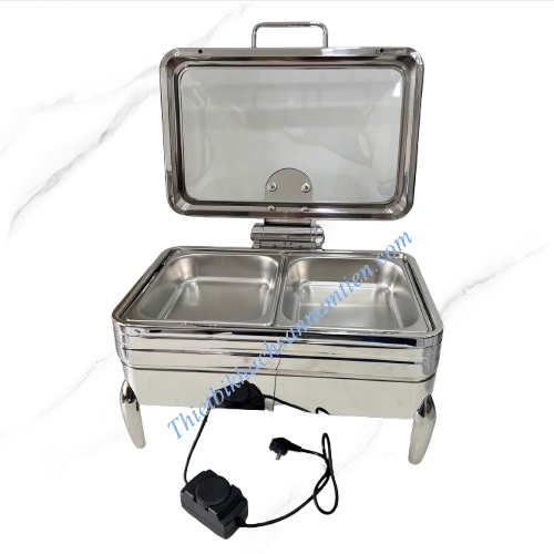 Nồi Hâm Buffet Điện Chữ Nhật Inox 304 2 Ngăn Chân Kỳ Lân
