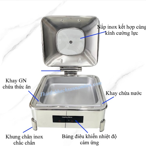 Nồi Hâm Buffet Điện Vuông Bảng Điều Khiển Cảm Ứng Nắp Kính