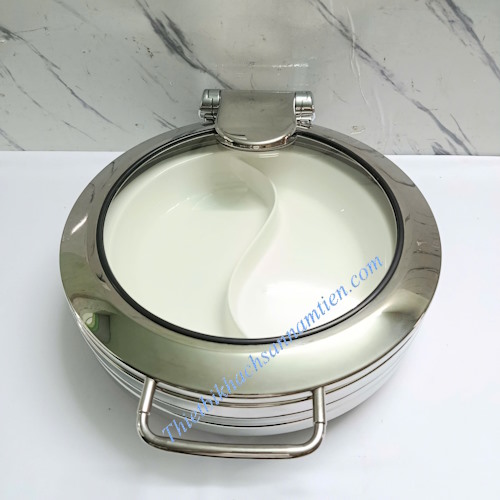 Nồi Hâm Buffet Tròn Bếp Từ Nắp Kính Khay Sứ NT0301045