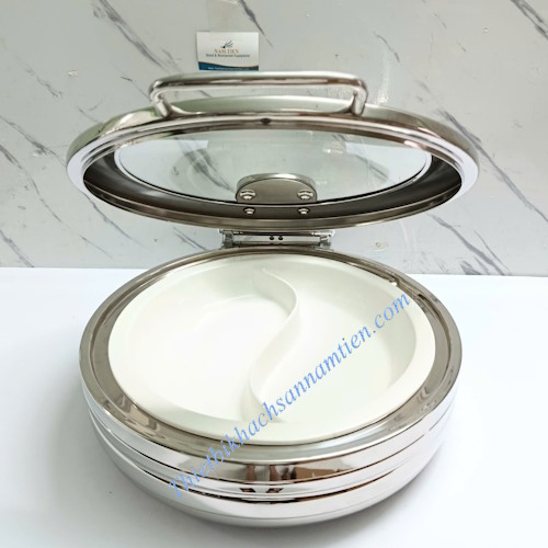 Nồi Hâm Buffet Tròn Bếp Từ Nắp Kính Khay Sứ NT0301045