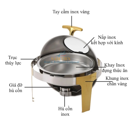 Nồi Hâm Buffet Tròn Chân Vàng Nắp Kính Mở 180 Độ NT0301133