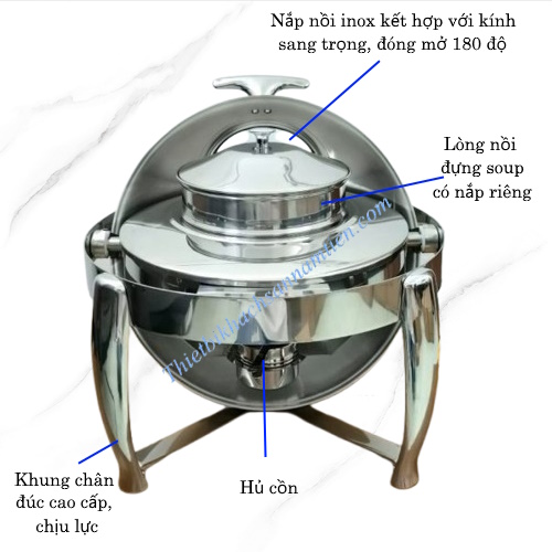 Nồi Hâm Soup Buffet Tròn Nắp Kính Mở 180 Độ Cao Cấp NT0315022