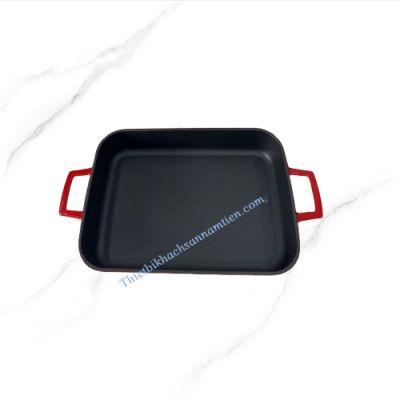 Chảo Gang Chữ Nhật Tráng Men Đỏ [30*22cm] NT710032