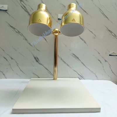 Đèn Hâm Nóng Thức Ăn Mạ Vàng 2 Bóng Đế Đá Trắng Chữ Nhật 