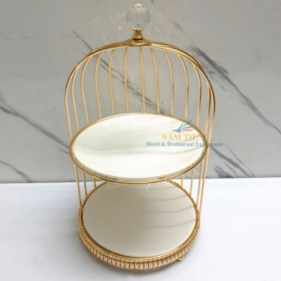 Kệ Lồng Chim 2 Tầng Đầu Pha Lê Trưng Bày Thức Ăn