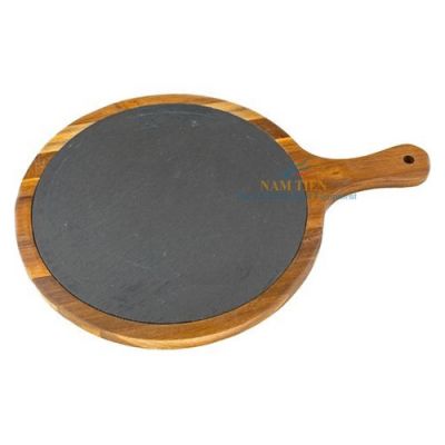 Khay / Thớt Gỗ Đá Đen Có Tay Cầm Hình Tròn  Ø25cm NT0309144