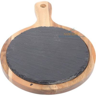 Khay Thớt Gỗ Đá Đen Hình Tròn Có Tay Cầm 30CM NT0309145