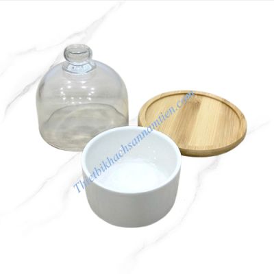 Nắp Chụp Thủy Tinh Đế Gỗ Size 12Cm Trưng Bày Thức Ăn NT0310048