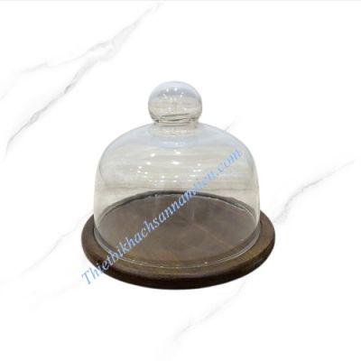 Nắp Chụp Thủy Tinh Đế Gỗ Size 13Cm Trưng Bày Thức Ăn NT0310047